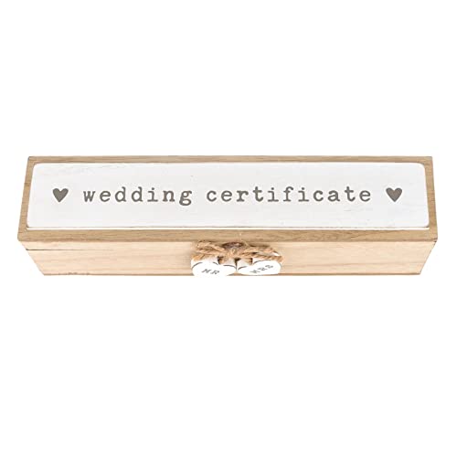 Widdle Gifts Wedding Certificate Holder Natural Wooden Box with Hearts Mr and Mrs 1000, Beige