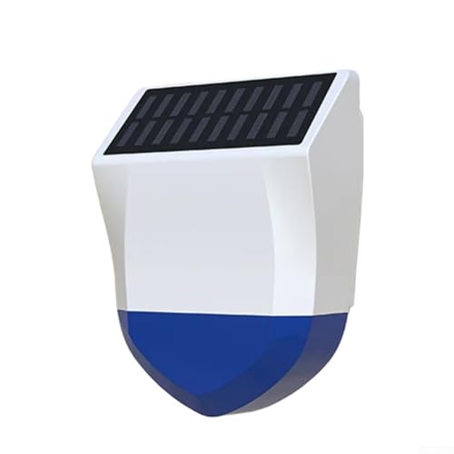HEBEOT Alarma inteligente para exteriores alimentada por energía solar con alertas de sonido y luz, diseño ABS resistente a la lluvia y al sol para integración de seguridad en el hogar inteligente