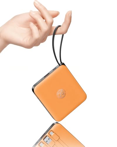 Image of Portable Charger USB C for iPhone, 10000mAh Power Bank with Built-in Cables | 22.5W Fast Charging, LED Display, Slim, for iPhone 17 Pro Max & 16 /15 Series (Orange)
