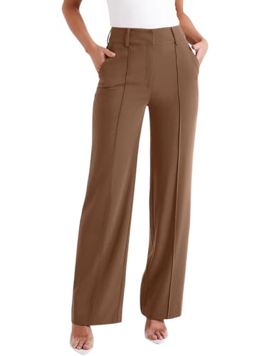 NIMIN Business Casual Pants for Women Wide Leg Work Trousers High Waisted Brown Dressy Suit Pants Palazzo 2025 Summer Office Slacks with Pockets