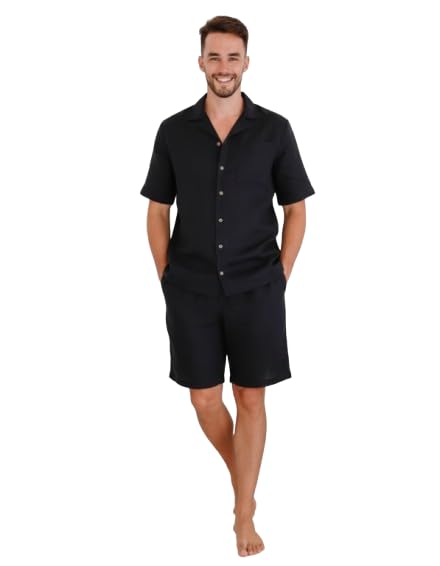 Men's Cotton button-up shirt and shorts | Summer Loungewear | Relaxed fit two-piece set | Lightweight lounge set | Co-Ords Set-image-44