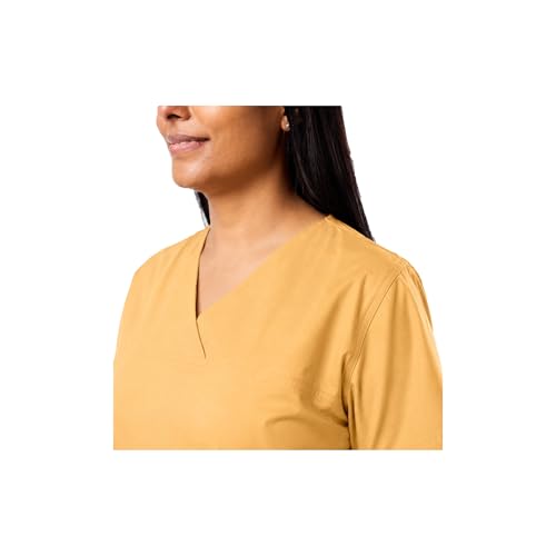 Image of UNIFORM CRAFT Women's 4 Pocket Scrub Suit Set | Medical Uniform | Cross V-Neck Poly Cotton | Short Sleeve Hospital Wear | Ideal for Doctors & Nurses (Mustard, L)