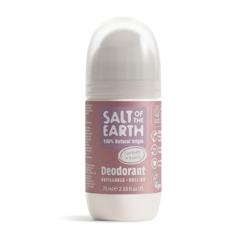 Desodorante natural en roll-on Salt Of the Earth - Lavanda y vainilla - Recargable, vegano, certificado por Leaping Bunny, fabricado en el Reino Unido - 75ml