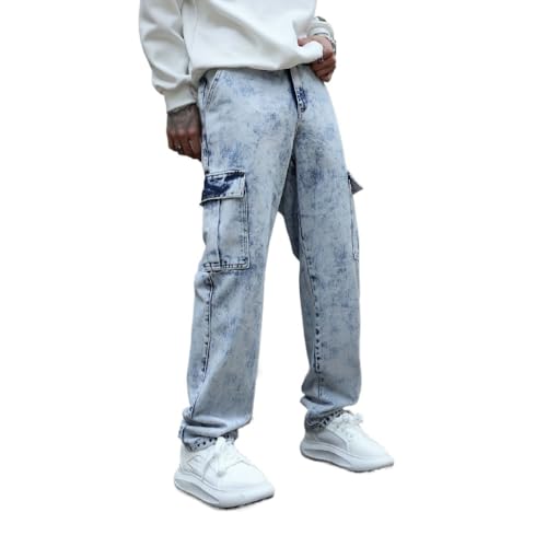 Multi Pocket Workwear Jeans Loose Wide Leg Straight Leg Pants