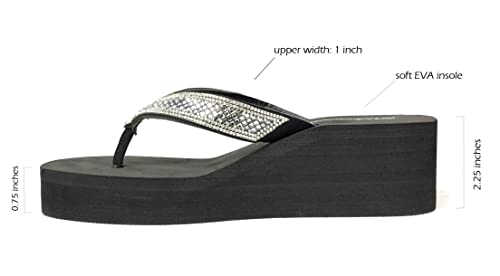 Image of REDVOLUTION New Women's Rhinestone Sandals Platform T-Strap Jewel Sandals High Wedge Flip Flops