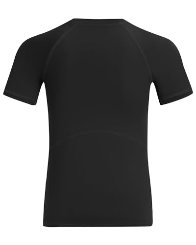 Runhit Atmungsaktives Sportshirt Funktionsshirt Kinder Kurzarm, Kompressionsshirts für Jungen Unterziehshirt Base Layer Top für Fussball Laufen Training Outdoor Sport, Schwarz 13-14 Jahre