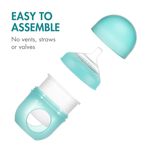 Image of Boon Nursh Bottles - Silicone Baby Bottles Help Ease Colic Symptoms - Formula and Breast Milk Only Touch Food-Grade Silicone - Slow Flow - Blue - 4 Ounce