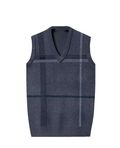 Men’S Fashionable V-Neck Sweater Vest Warm Soft Thick Striped Business Casual Sleeveless Knitted Pullover Tank Top