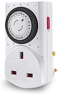 EXTRASTAR 24 Hour Mechanical Segment Timer Switch, 13A/3120W Energy Saving UK Plug-in Timer Socket with Programmable Time Controller for Lights, Coffee Machine, Home Appliances
