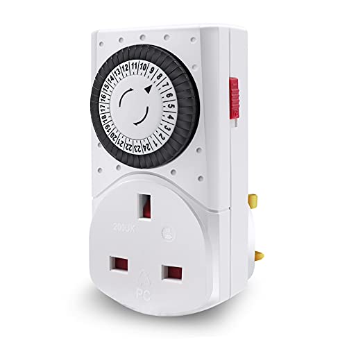 EXTRASTAR 24 Hour Mechanical Segment Timer Switch, 13A/3120W Energy Saving UK Plug-in Timer Socket with Programmable Time Controller for Lights, Coffee Machine, Home Appliances