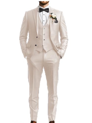 3 Pieces Men's Suit Slim Fit Single Breasted Tuxedo Jacket Vest Pants Set Casual Formal Wedding