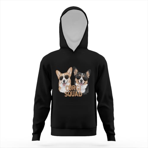 Cute Corgi Squad Hoodies for Teen Girls Boys Lightweight Kangaroo Pocket Sweatshirt3