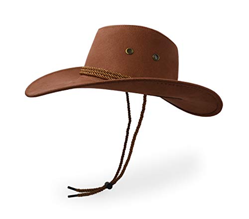Cowboy Hat, Sun Hat Faux Felt Leather Suede Travel Cap Western Hat Outdoor Sun Protect Brown #TOP2