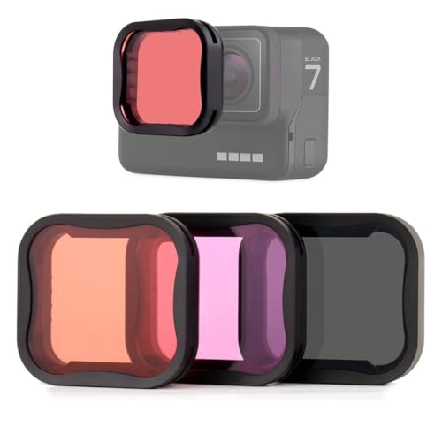 GEPULY Lot de 3 filtres d'objectif d'appareil photo pour GoPro Hero 5/6/7 Noir/Hero (2018) Comprend un filtre ND8, rouge clair et magenta – Peut être utilisé directement sur l'objectif de l'appareil