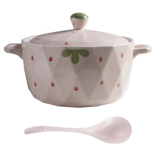 Olla Sopera De CeráMica con Cubrir,Olla De Sopa Esmaltada Vintage Cubrir,Cazuela Hierro Fundido,No Es FáCil De Deformar,Apto para Hornos Microondas,FrigoríFicos