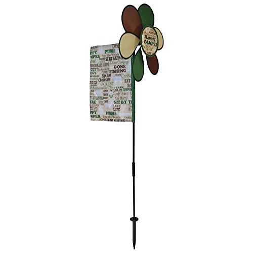 In the Breeze - Happy Camper Flower Spinner with Garden Flag - Outdoor Garden Décor