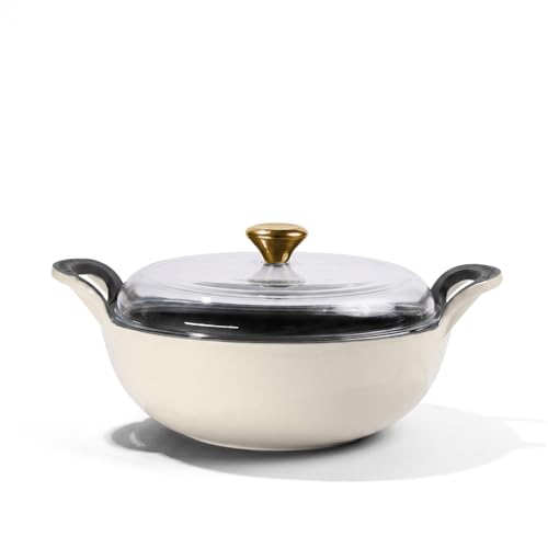 Image of CUMIN CO. Cast Iron Kadai with Lid | 3L, 26 cm | Induction Base Cookware |10 Years Warranty | Non Toxic Heavy Bottom Kadhai for Frying | Chemical Free Coating | Free Accessories | White