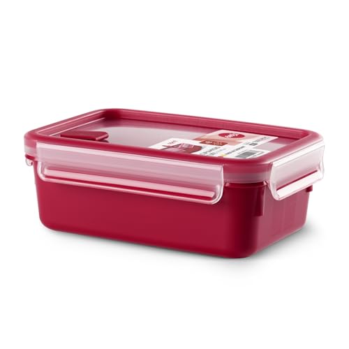 Foto von Emsa Mikrowellendose Clip & Micro 517774 | Mit 2 Einsätzen | Mikrowellenventil | 1,0 L | Lunchbox | Integrierte Maßeinteilung | Made In Germany | Rot/ Transparent