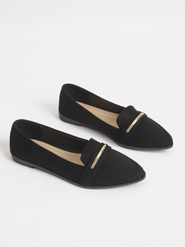 Image of Pointy Toe Penny Loafers for Women Dress Office Work Flats Shoes | Comfortable Women's Faux Suede Leather Slip On Flat Loafers for Driving Business Casual Cute Ballet Shoes