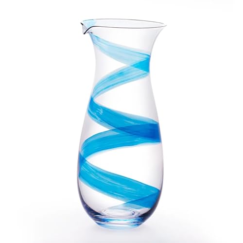 Wine Enthusiast Hand-Painted Glass Carafe – 46oz Blue Swirl Mouth-Blown