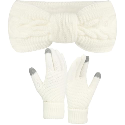 FOSDICK Diadema invierno para mujer, Diadema Mujer Invierno, Diadema Elástica de Punto, Diadema Tejida de Invierno para Practicar Deportes Aire Libre Compras Yoga Esquiar y Correr, Blanco