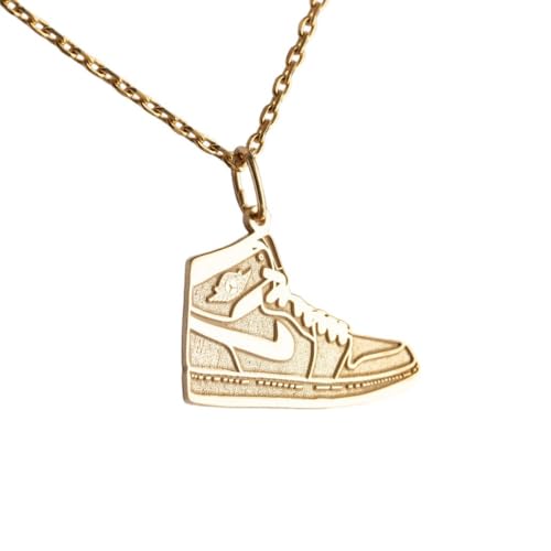 925 Silver Basketball Shoe Pendant Necklace - Gold Sports Jewelry Sneaker Necklace