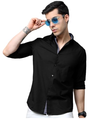 Pinkmint Cotton Soild Shirt for Men Long Sleev Spread Collar Pattern Formal Shirt, Casual Wear
