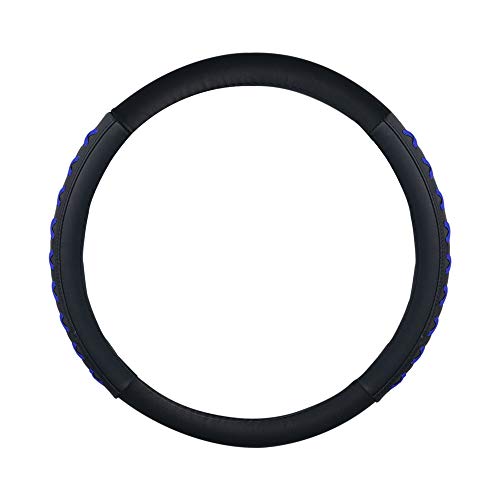 Image of FH Group 15 Inch Genuine Leather with Lace-Up Detailing Steering Wheel Cover fits Most Cars, SUVs Blue