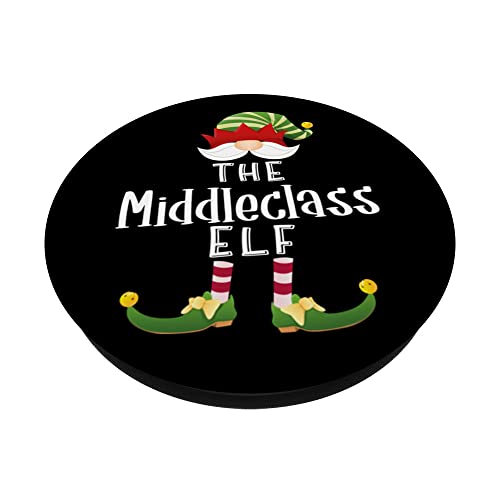 Middleclass Elf Group Christmas Funny Pajama Party PopSockets Swappable PopGrip, Black - Image 2