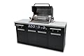 Mont Alpi MA-957 32-inch 5 Burner 63000 BTU Black Stainless Steel Compact Outdoor Kitchen Island Barbecue Grill with Grill Cover & Rotisserie Kit + Storage Cabinets and White Granite Countertops