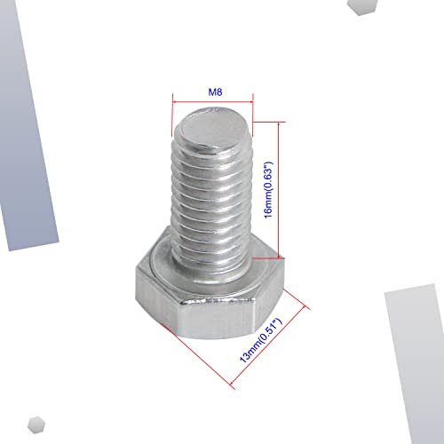 Image of Left Hand M8 x 16mm Hex Head Bolts Screws 304 Stainless Steel, A2-70 Fasteners Fully Machine Reverse Threaded SUS304 4 Pcs