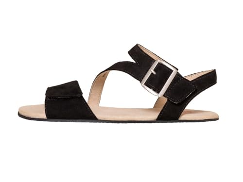 Barfußschuh Juliet Black Sandale Veloursleder, Größe:39, Farbe:Black