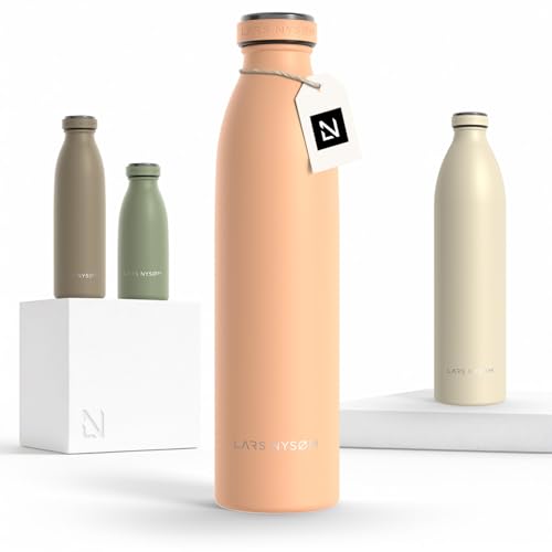 Image of LARS NYSOM Stainless Steel Insulated Water Bottle 12oz 17oz 25oz 34oz 51oz | Insulated Thermo Flask for Hot and Cold Beverages | Leakproof Drinking Bottle (Creamy Peach, 25.4oz)