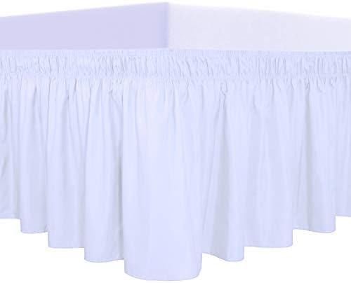 PureFit Wrap Around Ruffled Bed Skirt with Adjustable Elastic Belt - 18 Inch Drop Easy to Put On, Wrinkle Free Bedskirt Dust Ruffles, Bed Frame Cover for Twin,Twin XL and Full Size Beds, White
