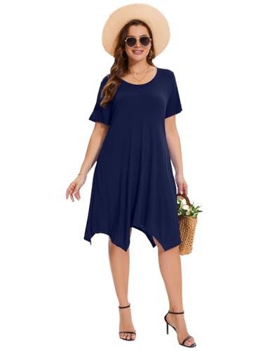 Image of ZENNILO Plus Size Tshirt Dress with Pockets Casual Summer Dresses Crew Neck Short Sleeve Swing Dress for Women