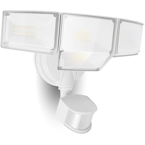 LUTEC 80W 9000LM LED Security Light Hardwire Motion Sensor Outdoor Lights, 4 Head LED Flood Lights Outdoor 5000K Daylight, IP65 Waterproof, Motion Detected Lights for Outside, Garage, Yard (White) Cover