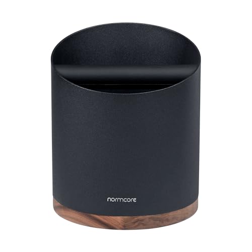 Normcore Espresso Knock Box - 1.8L Capacity, Holds 40–45 Pucks - Heavy-Duty Stainless Steel Coffee Grounds Bin with Removable Knock Bar and Walnut Non-Slip Base, Black