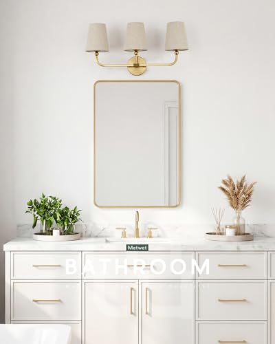 Image of 3-Light Bathroom Light Fixtures, Brushed Gold Vanity Lights with Brown Fabric Shade, Modern Sconces Wall Lighting for Hallway Bedroom, Upward Lighting, VL837-BG-L-3