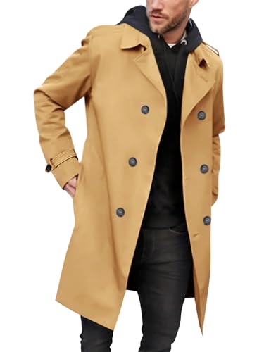 Gafeng Mens Double Breasted Trench Coat Notched Lapel Casual Slim