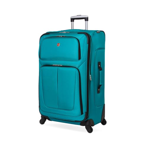 SWISSGEAR Sion Softside Expandable Spinner Luggage Durable Lightweight Travel Suitcase, Teal, Checked-Large