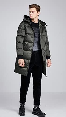 ZAQW Zwarte mannen donsjack, blauwe Hooded Down Jacket, Down Parka Melkachtige Verdikte Lange Sectie