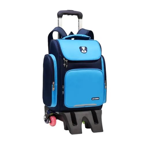 Mochila Escolar Com 6 Rodinhas Resistente Impermeável Azul Claro Com Marinho