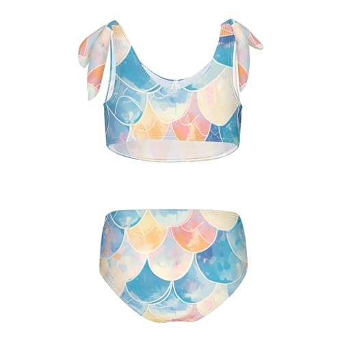 KLL Mermaid Scales Watercolor Fish Girls' 2 Piece Bikini Set Scoop Neck Swimsuits Swimming Suits Adjustable Shoulder Strap2