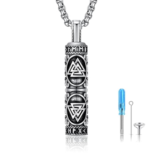 Viking Norse urn Cremation Necklace 925 Sterling silver Pendant Necklace Viking Norse Compass/Valknut Triangle/Tree of Life/Wolf/Viking Odin Amulet Ash Jewelry for Men Women