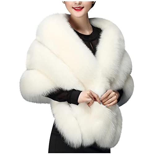 Chal de piel sintética para mujer, abrigo de piel sintética para invierno, elegante, para bodas, fiestas, vestidos de noche, boda y novia, blanco, Talla única