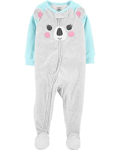 Carter's Big Girls 1 Piece Zip-Up Koala Fleece Footed Blanket Pajamas, 2T Gray