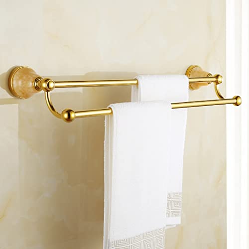 Porte-serviette en or et jade naturel avec double barre luxueuse pour rangement de salle de bain