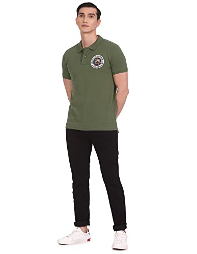 Men Olive Applique Logo Cotton Polo Shirt