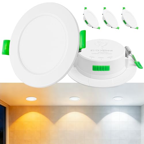 Laiebri Lot de 3 Spot LED Encastrable 230V Blanc - Spots de plafond extra plats IP44 - Ø 68-75mm, 5W, 500lm, 2700K/4000K/6000K - Éclairage LED pour salle de...