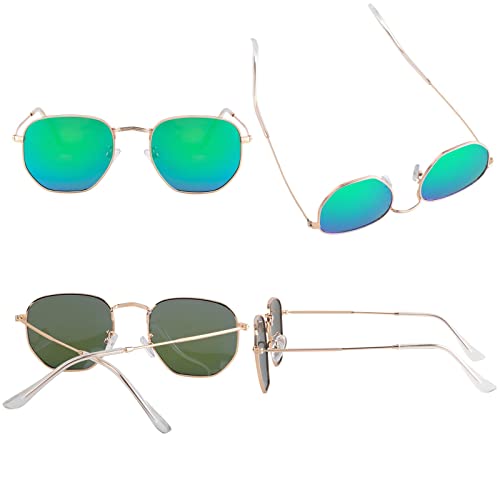 Image of Hipster Hexagonal Polarized Sunglasses Men Women Geometric Square Small Vintage Metal Frame Retro Shade Glasses